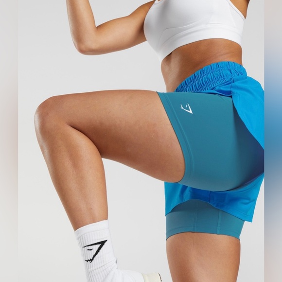GYMSHARK Women’s XS Running 2-in-1 Shorts Electric Blue/Luna Blue- NWT - Picture 5 of 7